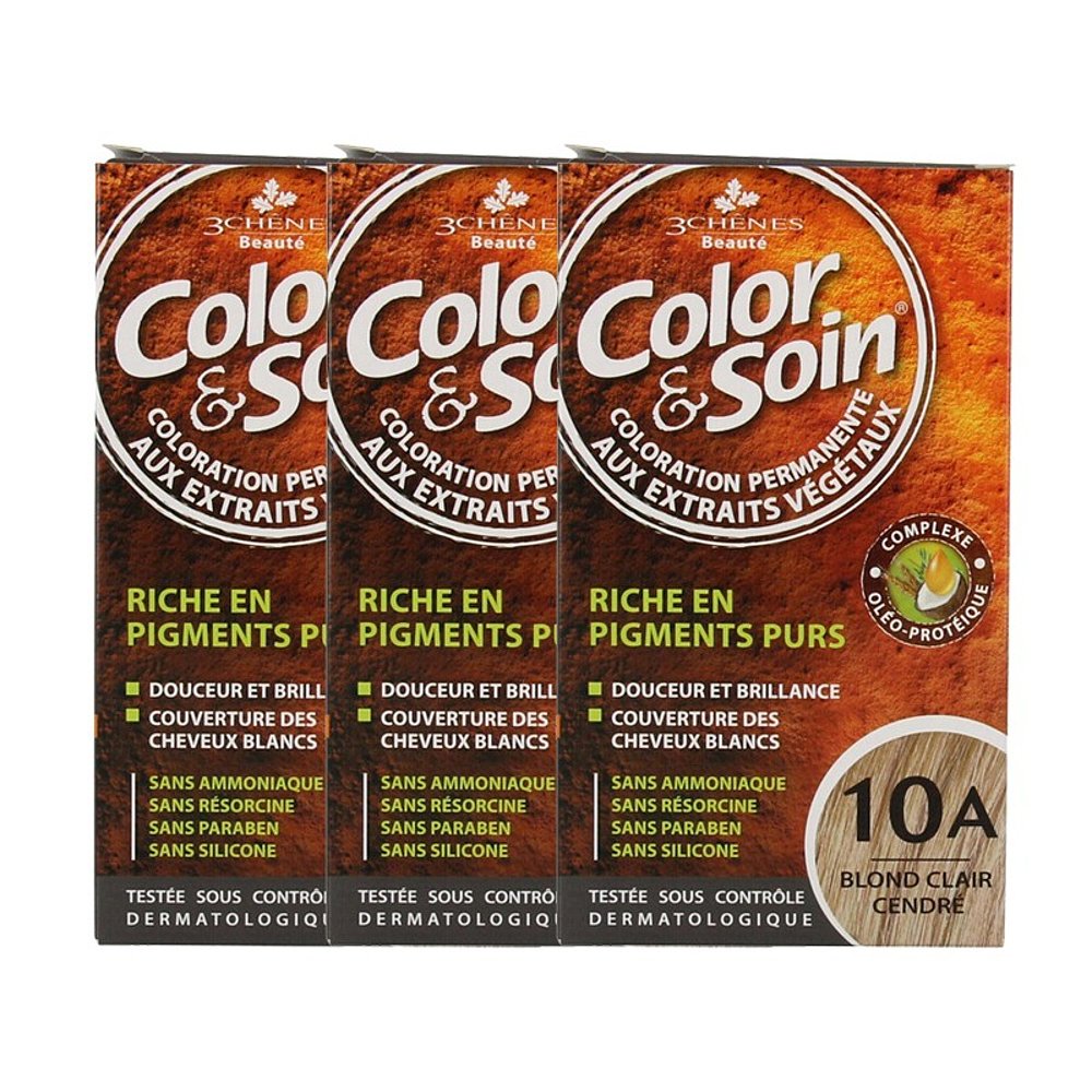 欧洲直邮3Chenes三橡树染发膏135ml*3#10A淡金灰色纯植物无刺激 - 图2