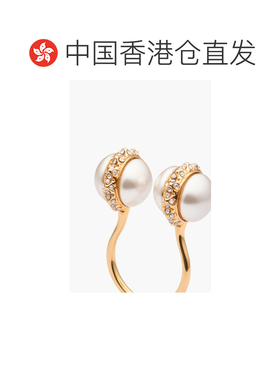 香港直邮valentino 华伦天奴 女士 18克拉镀金水晶人造珍珠戒指 W