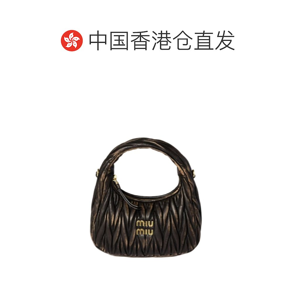 香港直邮Miu Miu 绗缝纳帕皮革手提包 5BC125AF6QVOOY - 图1