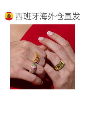 欧洲直邮LUXENTER Fabeu彩色锆石戒指 18K黄金电镀 西班牙轻奢珠