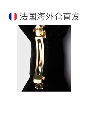 自营欧洲直邮PRADA普拉达 女士黑色棉质丝绒金属字母发夹发饰配饰