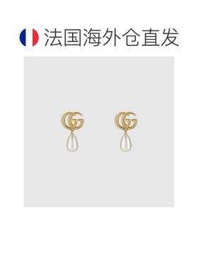 自营欧洲直邮Gucci古驰GG Marmont系列女士黄金色金属珍珠吊坠耳