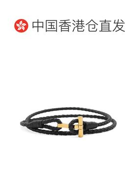 1h可退 香港直邮Tom Ford 汤姆 福特 男士 黑色金色皮革手链 JM00