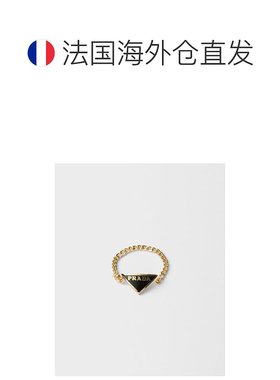 自营欧洲直邮Prada普拉达 女士金色/黑色金属金属三角标识戒指