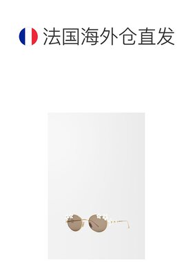 自营1h可退 欧洲直邮Loewe罗意威 女士白色金属椭圆形太阳镜