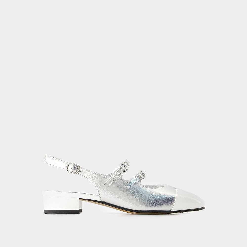 欧洲直邮Abricot Pumps- Carel- Leather- White/Silver-图2