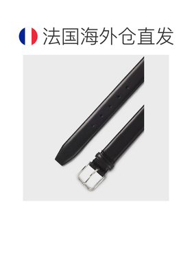 欧洲直邮自营HUGO BOSS雨果博斯 男士黑色皮革抛光银扣商务腰带