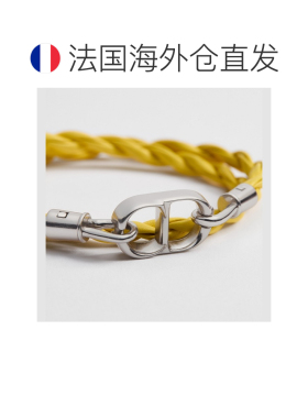 自营欧洲直邮Dior迪奥 CD Icon男士黄色小牛皮编织双圈手链