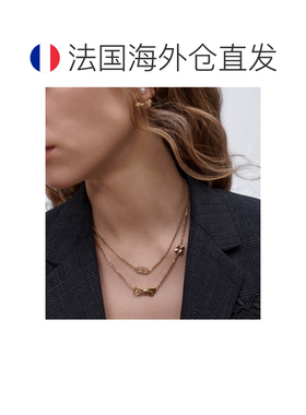 自营1h可退 欧洲直邮Dior迪奥 CD Bow女士金色金属镶嵌水晶项链