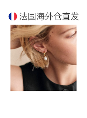自营欧洲直邮Sezane 女士白色/金色黄铜/玻璃耳坠耳饰新款