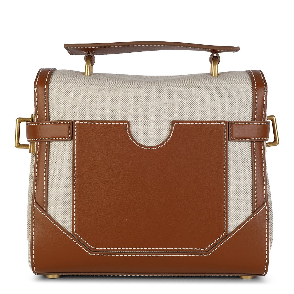 香港直邮Balmain女士BEIGE CANVAS AND BROWN LEATHER HANDLE BA-图2