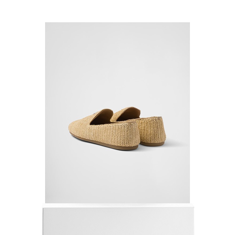 自营欧洲直邮Prada普拉达 男士自然色粘胶纤维金属三角标识乐福鞋 - 图3