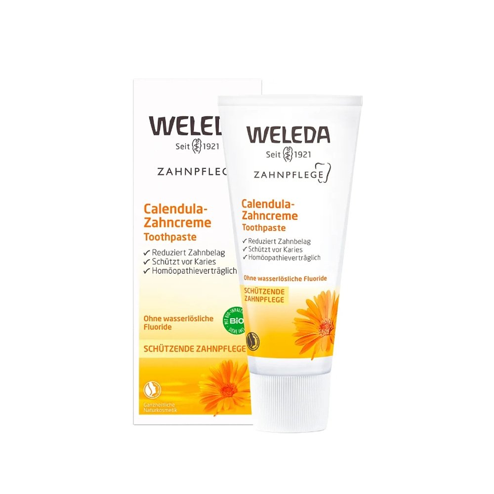 欧洲直邮德国Weleda维蕾德金盏花牙膏75ml无薄荷醇温和减少牙斑菌 - 图0