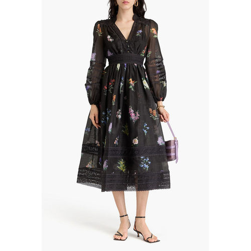 1h可退 香港直邮ZIMMERMANN 女士 印花凸纹蕾丝拼接亚麻真丝混纺 - 图0