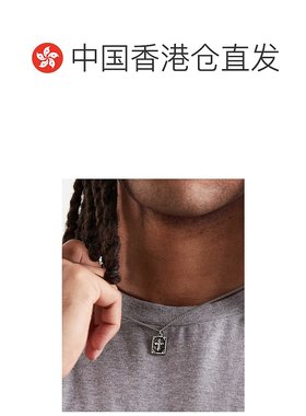 1h可退 香港直邮ASOS 男士 防水不锈钢方形吊坠磨光十字架设计色/