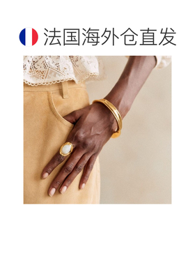 自营欧洲直邮Sezane 女士白色/金色黄铜/玻璃戒指配饰新款