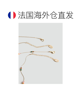 自营欧洲直邮MANGO 女士金色锌合金腈纶双层组合项链珍珠
