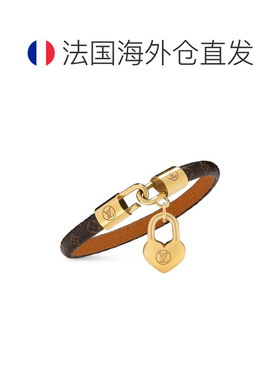 自营欧洲直邮LV路易威登 女士棕色涂层帆布心形锁吊饰手链礼物
