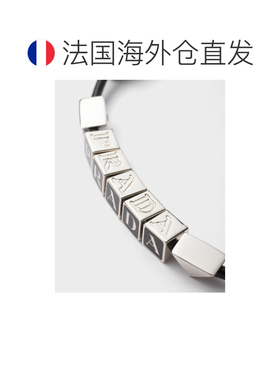 自营欧洲直邮PRADA普拉达 男士黑色纳帕皮革字母徽标手链