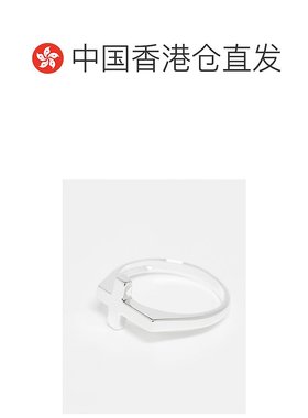 1h可退 香港直邮ASOS 男士 设计纯银十字架色调戒指(银色)配饰