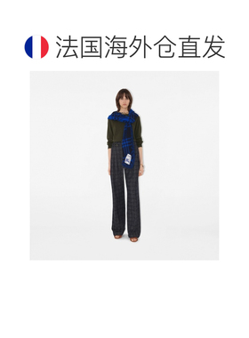 自营欧洲直邮Burberry博柏利 Check墨水蓝/蓝色羊毛真丝围巾男女