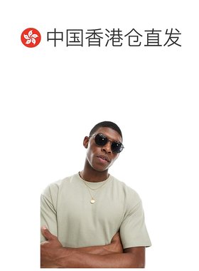 1h可退 香港直邮ASOS 男士 90s 设计圆形烟灰色镜片金属框青铜色
