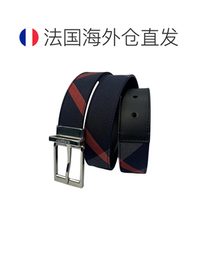 自营Burberry博柏利 男士深蓝色牛皮革品牌标识针扣皮带3