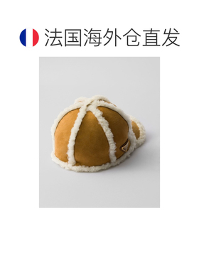 自营欧洲直邮PRADA普拉达 女士蜂蜜色羊皮小牛绒棒球帽
