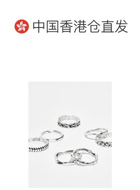 香港直邮ASOS 男士 设计戒指套装(7件套)(银色) metal金属色 舒适