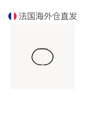 自营欧洲直邮YSL圣罗兰 黑色牛皮拉丝钯金金属铭牌手链男女通用