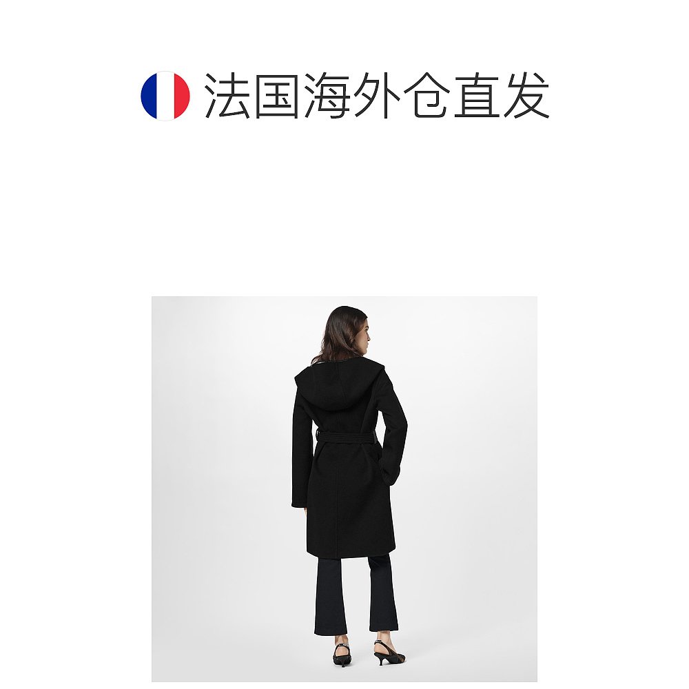 欧洲直邮Louis Vuitton路易威登连帽大衣时尚流行围裹式黑色长款