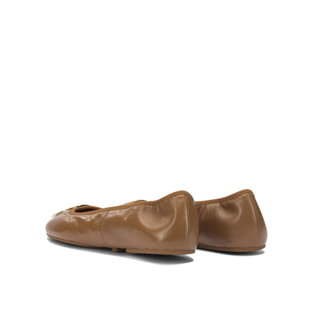 香港直邮Tory Burch 托里 伯奇 女士 棕色皮质布织平底鞋 1751342,淘宝优惠券,粉丝福利购,淘宝优惠卷