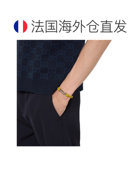 自营欧洲直邮GUCCI古驰 芥末黄色皮革编织活塞手链男女通用