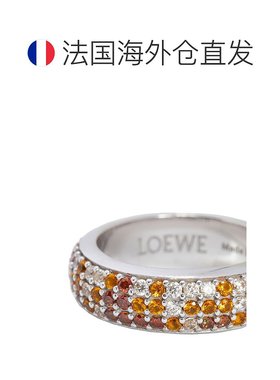 欧洲直邮LOEWE/罗意威24新款 女士棕色表面银制水晶密镶装饰戒指