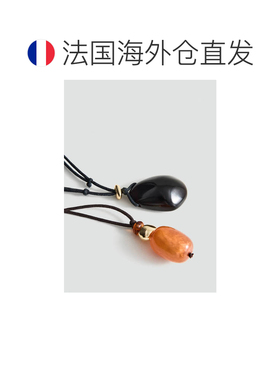 自营欧洲直邮MANGO 女士棕色树脂锌棉组合双吊坠项链