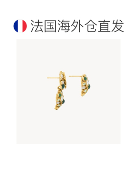 自营欧洲直邮YSL圣罗兰 CASSANDRE女士绿色/金色水晶心形耳环配饰