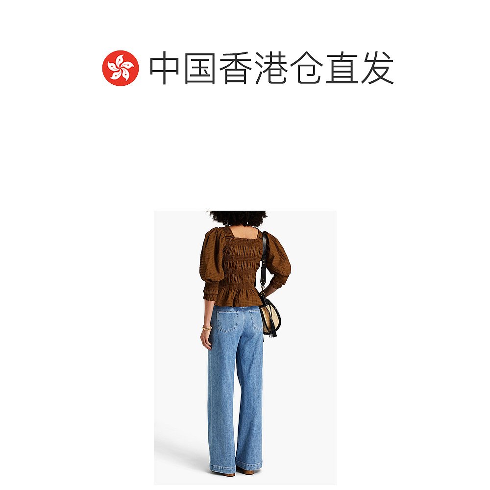 香港直邮SEA 女士Sevyn 抽褶绉条纹上衣 - 图1