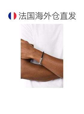 自营欧洲直邮Diesel迪赛 女士银灰色/黑色不锈钢黑玛瑙珠链手链