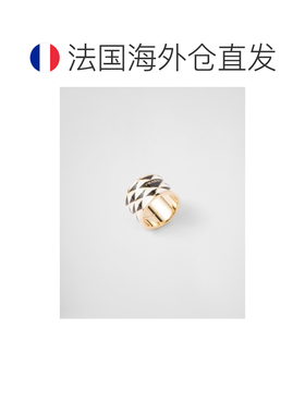 自营欧洲直邮Prada普拉达 女士黑色/白色金属三角几何图案戒指