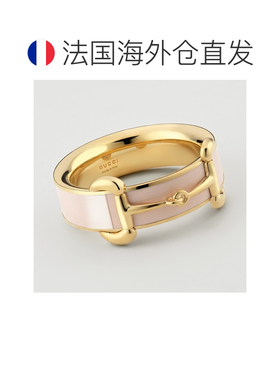 欧洲直邮自营GUCCI古驰 Horsebit女士粉色珐琅镀金黄铜戒指