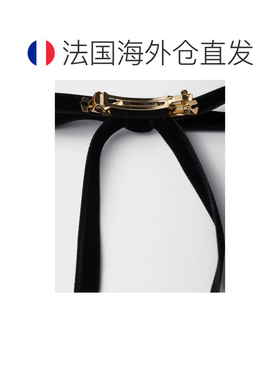 自营欧洲直邮PRADA普拉达 女士黑色丝绒三角形徽标配饰发夹发饰