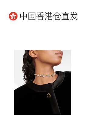 1h可退 香港直邮Miu Miu 缪缪 女士 徽标水晶装饰项链 metal金属