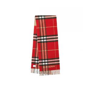 【99新未使用】欧洲直邮Burberry博柏利 女士红色羊绒格纹围巾