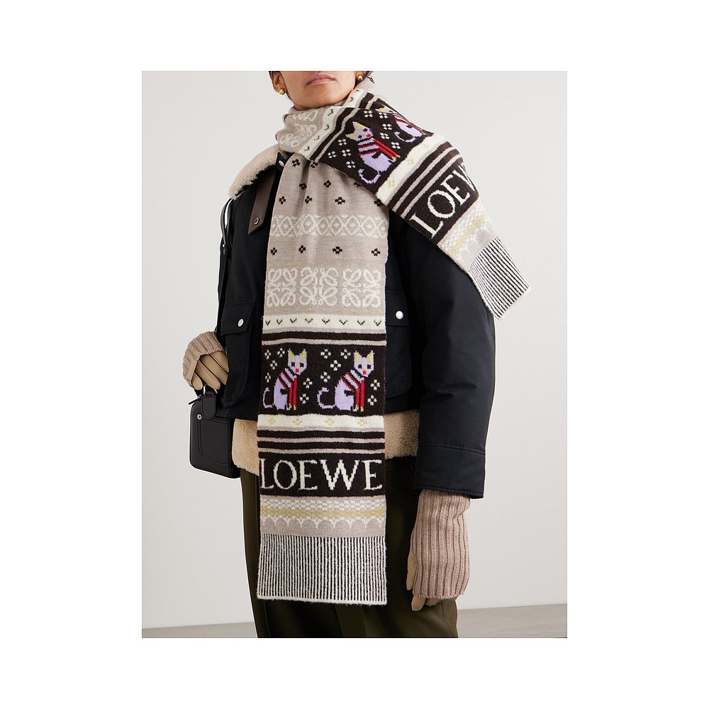 香港直邮LOEWE 罗意威 女士 嵌花针织羊毛混纺围巾 FSA8SS1K07 - 图0