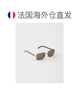 自营欧洲直邮PRADA普拉达 男士透茶色金属标志性金属牌太阳镜