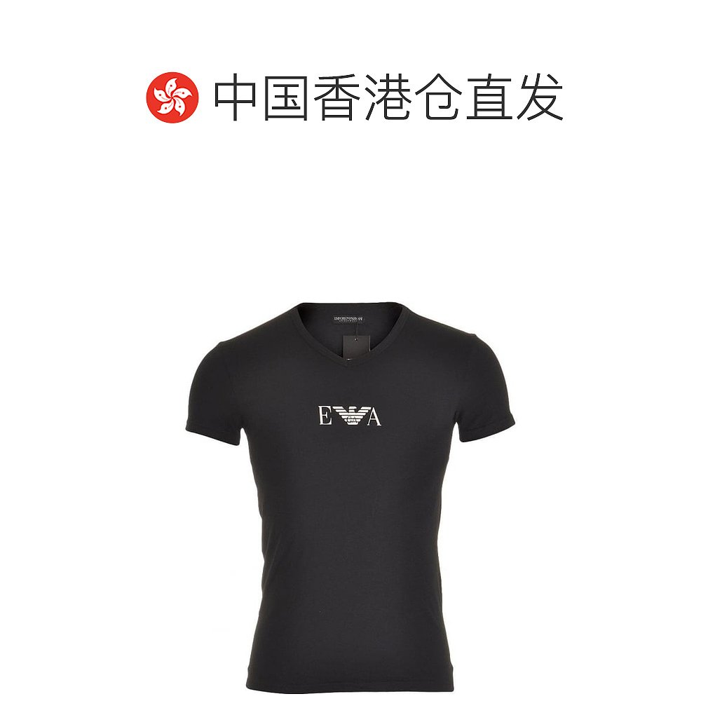 香港直邮EMPORIO ARMANI男士黑色微标棉质T恤 110810-7P715-0002-图1