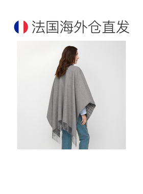 自营欧洲直邮Burberry博柏利 Check女士灰色羊毛可翻转斗篷