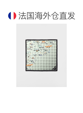 自营欧洲直邮PRADA普拉达 女士黑色/水绿色印花斜纹丝巾
