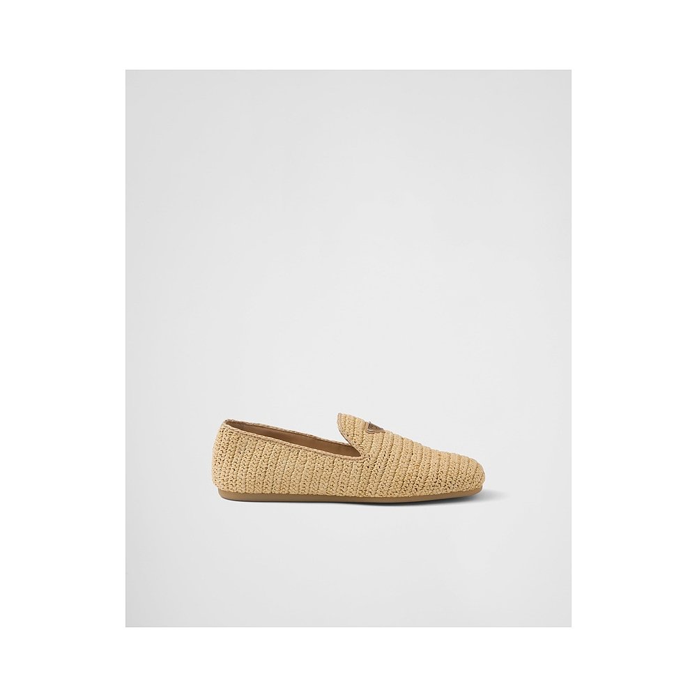 自营欧洲直邮Prada普拉达 男士自然色粘胶纤维金属三角标识乐福鞋 - 图0