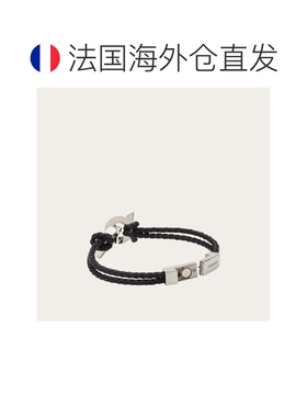 自营欧洲直邮Ferragamo菲拉格慕 Gancini男士黑色牛皮编织手链
